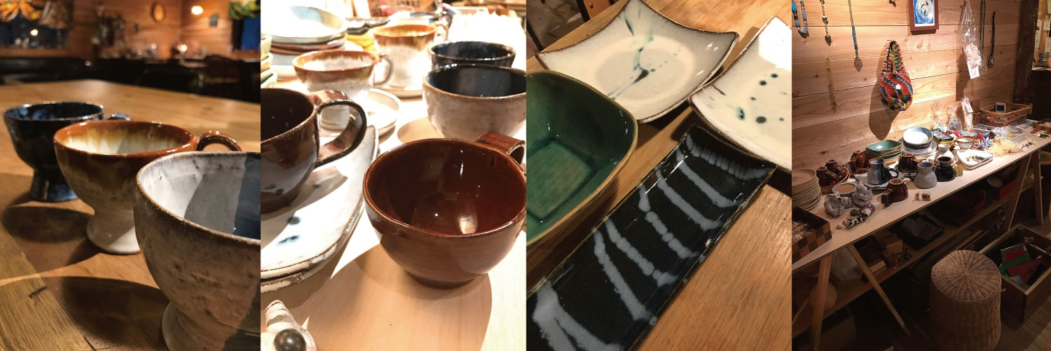 陶器のマグカップやお皿、角皿、豆皿、箸置き